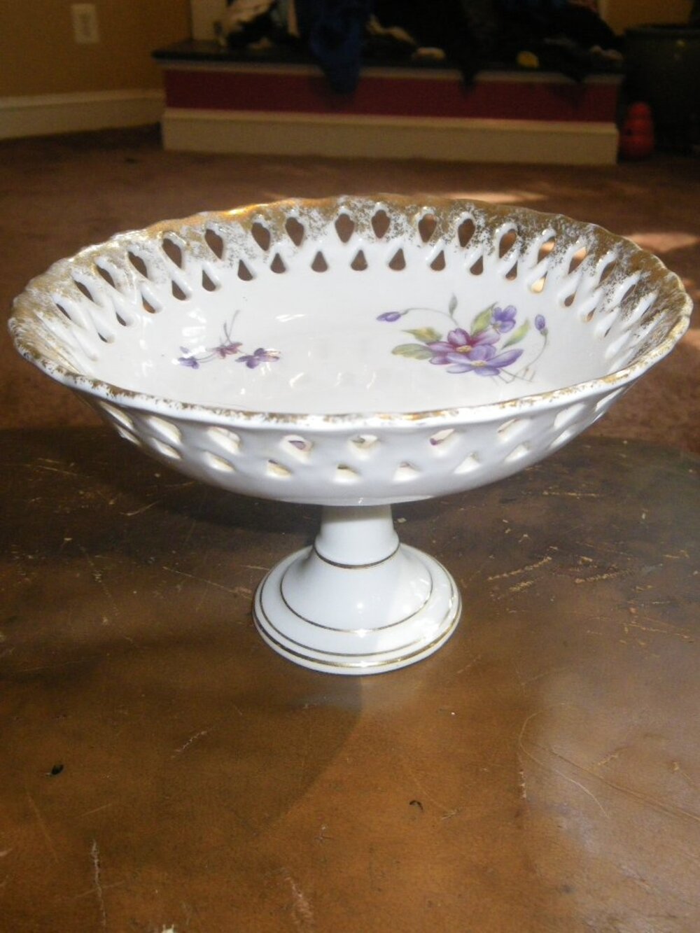 Vintage Ornate Pedestal Bowl Dish w/ Lattice Edges Classic Home Decor
